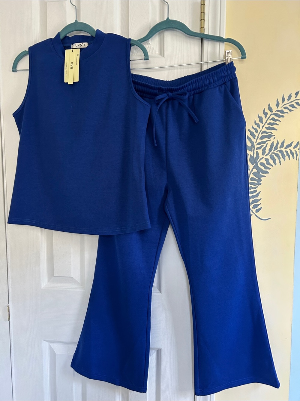 Royal Blue Sleeveless Top & Drawstring Flare Pants Set